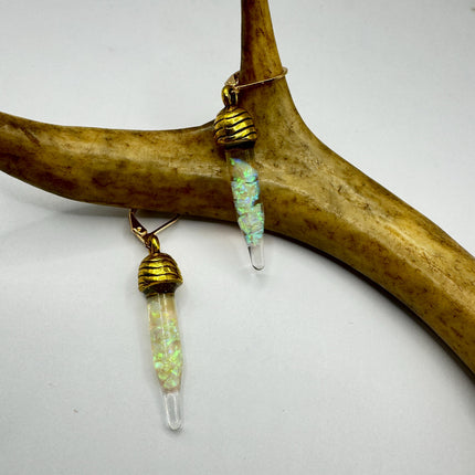 Vintage White Fire Floating Opal Earrings Gold Bronze Lever backs