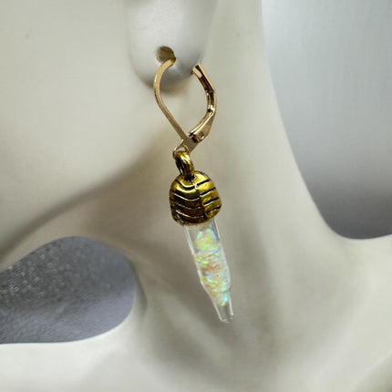 Vintage White Fire Floating Opal Earrings Gold Bronze Lever backs