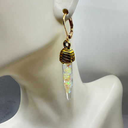 Vintage White Fire Floating Opal Earrings Gold Bronze Lever backs