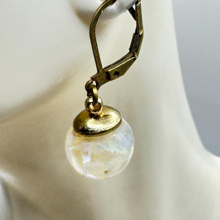 Vintage White Fire Floating Opal Earrings Gold Bronze Lever backs