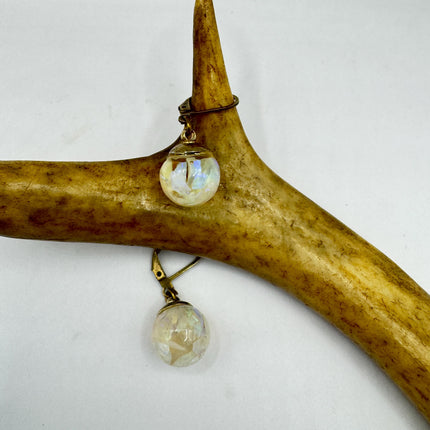 Vintage White Fire Floating Opal Earrings Gold Bronze Lever backs