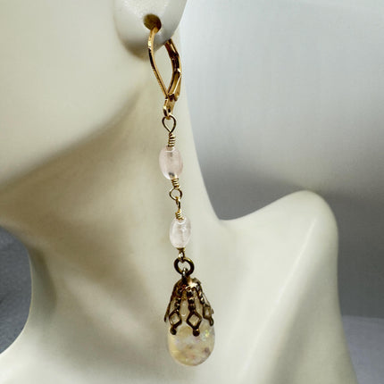 Vintage White Fire Floating Opal Earrings Gold 925 Sterling Silver Lever backs