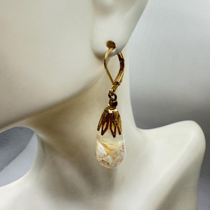 Vintage White Fire Floating Opal Earrings Gold Bronze Lever backs