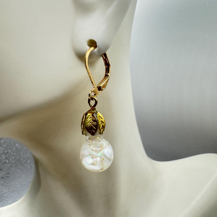 Vintage White Fire Floating Opal Earrings Gold Bronze Lever backs