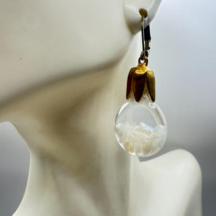 Vintage White Fire Floating Opal Earrings Gold Bronze Lever backs