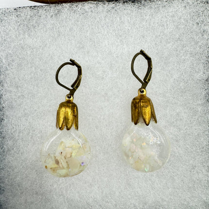 Vintage White Fire Floating Opal Earrings Gold Bronze Lever backs