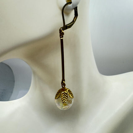 Vintage White Fire Floating Opal Earrings Gold Bronze Lever backs