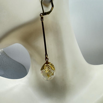 Vintage White Fire Floating Opal Earrings Gold Bronze Lever backs