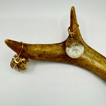 Vintage White Fire Floating Opal Earrings Gold Bronze Lever backs