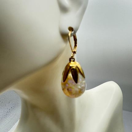 Vintage Black Fire Floating Opal Earrings Gold 925 Sterling Silver Lever backs