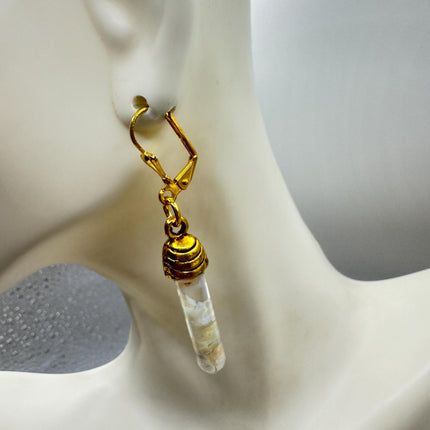 Vintage White Fire Floating Opal Earrings Gold Bronze Lever backs