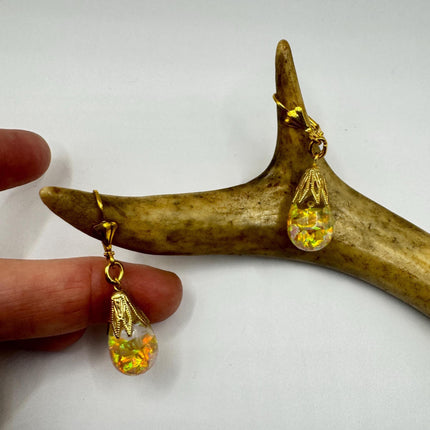 Vintage Golden Fire Floating Opal Earrings Gold Bronze Lever backs