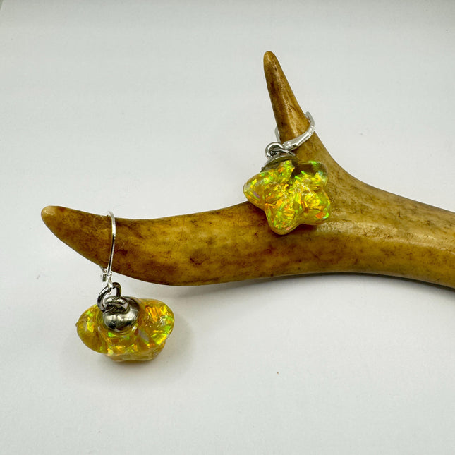 Vintage Golden Fire Floating Opal Star Earrings Gold Bronze Lever backs