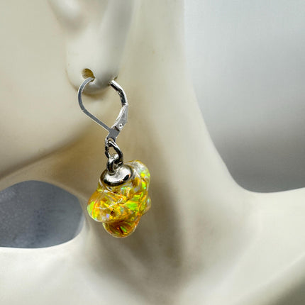 Vintage Golden Fire Floating Opal Star Earrings Gold Bronze Lever backs