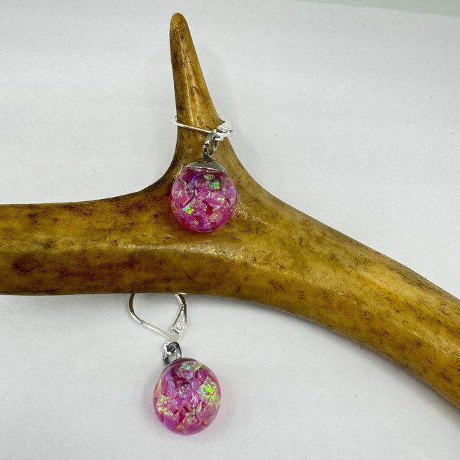 Vintage Pink Fire Floating Opal Earrings 925 Sterling Lever backs