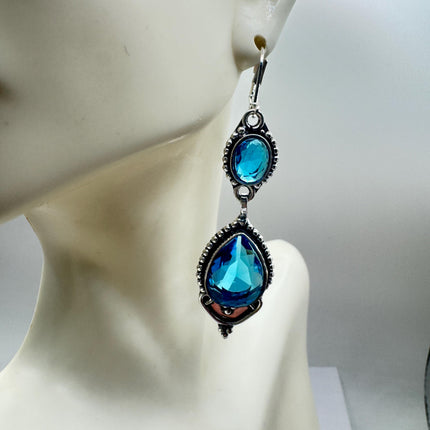 Vintage Aqua Blue Glass Silver Earrings | 925 Sterling Silver Lever Backs