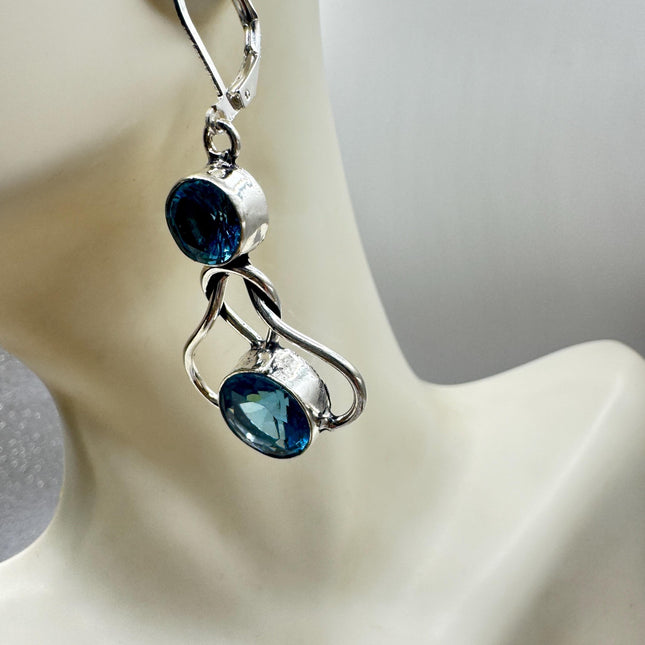 Vintage Aqua Blue Glass Silver Earrings | 925 Sterling Silver Lever Backs