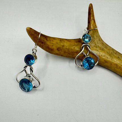 Vintage Aqua Blue Glass Silver Earrings | 925 Sterling Silver Lever Backs