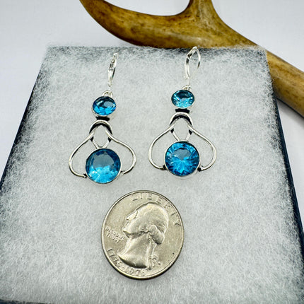 Vintage Aqua Blue Glass Silver Earrings | 925 Sterling Silver Lever Backs