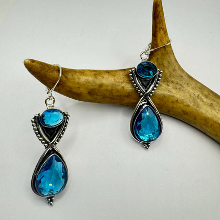 Vintage Aqua Blue Glass Silver Earrings | 925 Sterling Silver Lever Backs