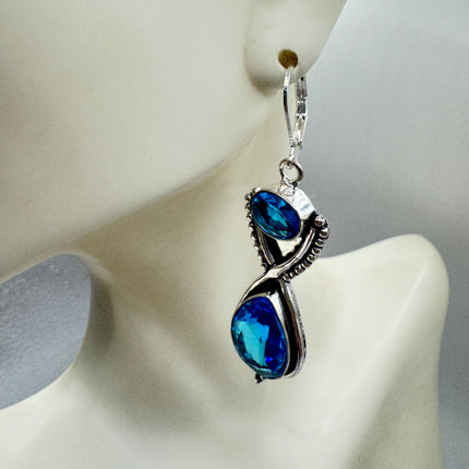 Vintage Aqua Blue Glass Silver Earrings | 925 Sterling Silver Lever Backs