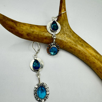 Vintage Aqua Blue Glass Silver Earrings | 925 Sterling Silver Lever Backs
