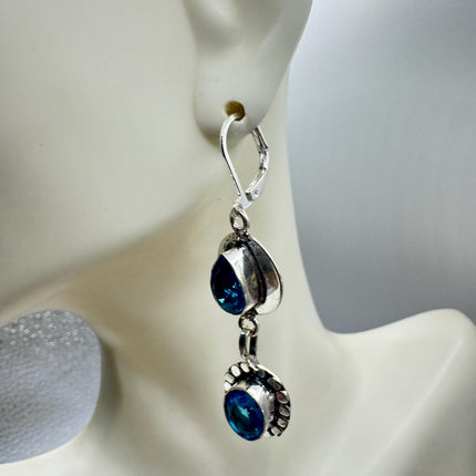 Vintage Aqua Blue Glass Silver Earrings | 925 Sterling Silver Lever Backs