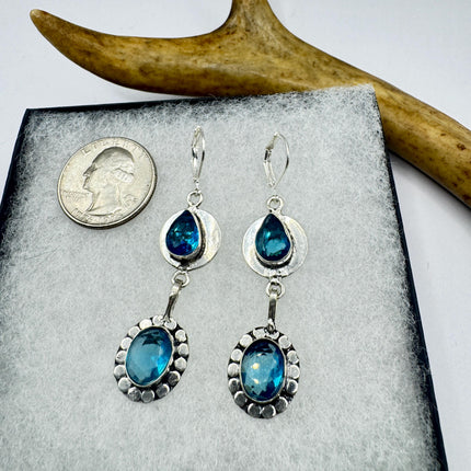 Vintage Aqua Blue Glass Silver Earrings | 925 Sterling Silver Lever Backs
