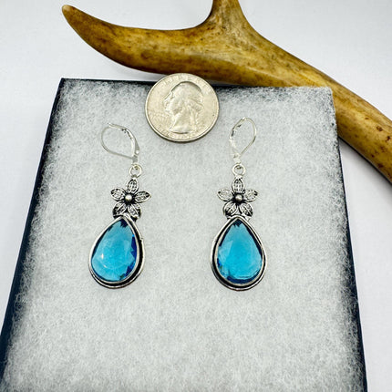 Vintage Aqua Blue Glass Silver Earrings | 925 Sterling Silver Lever Backs