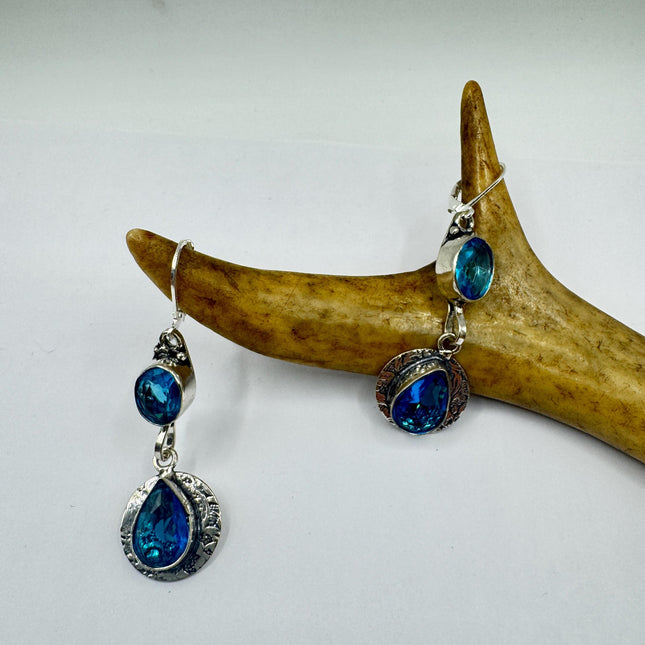 Vintage Aqua Blue Glass Silver Earrings | 925 Sterling Silver Lever Backs