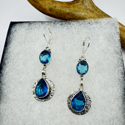 Vintage Aqua Blue Glass Silver Earrings | 925 Sterling Silver Lever Backs