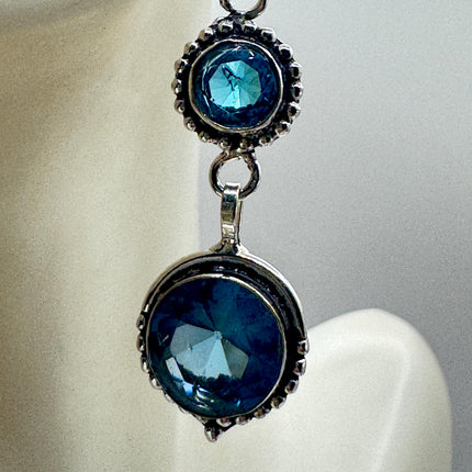 Vintage Aqua Blue Glass Silver Earrings | 925 Sterling Silver Lever Backs