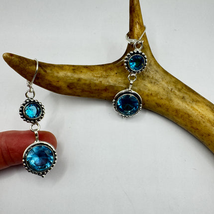 Vintage Aqua Blue Glass Silver Earrings | 925 Sterling Silver Lever Backs