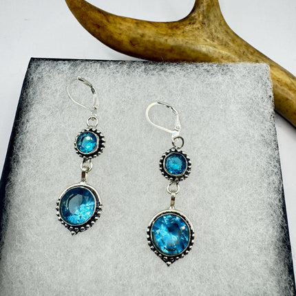 Vintage Aqua Blue Glass Silver Earrings | 925 Sterling Silver Lever Backs