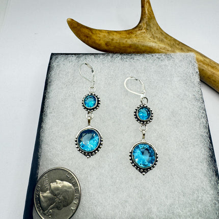 Vintage Aqua Blue Glass Silver Earrings | 925 Sterling Silver Lever Backs