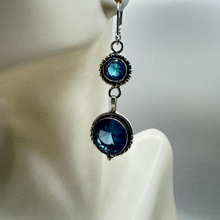 Vintage Aqua Blue Glass Silver Earrings | 925 Sterling Silver Lever Backs