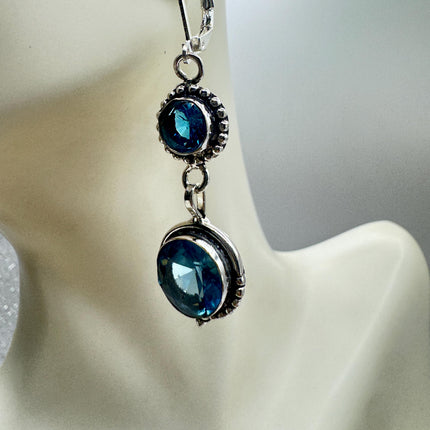 Vintage Aqua Blue Glass Silver Earrings | 925 Sterling Silver Lever Backs