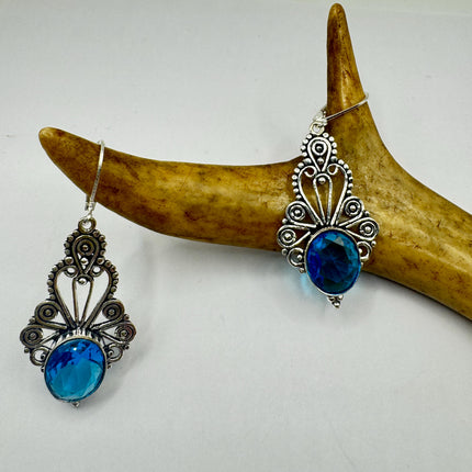 Vintage Aqua Blue Glass Silver Earrings | 925 Sterling Silver Lever Backs