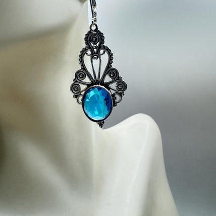 Vintage Aqua Blue Glass Silver Earrings | 925 Sterling Silver Lever Backs