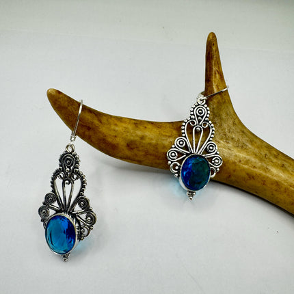 Vintage Aqua Blue Glass Silver Earrings | 925 Sterling Silver Lever Backs