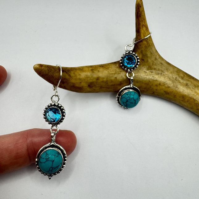 Vintage Aqua Blue Glass Silver Earrings | 925 Sterling Silver Lever Backs