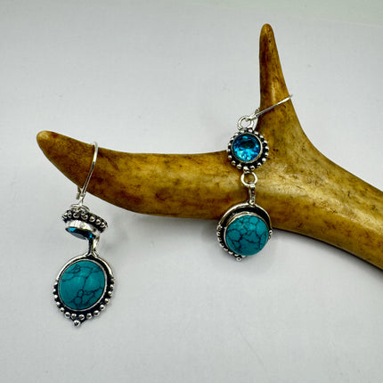 Vintage Aqua Blue Glass Silver Earrings | 925 Sterling Silver Lever Backs