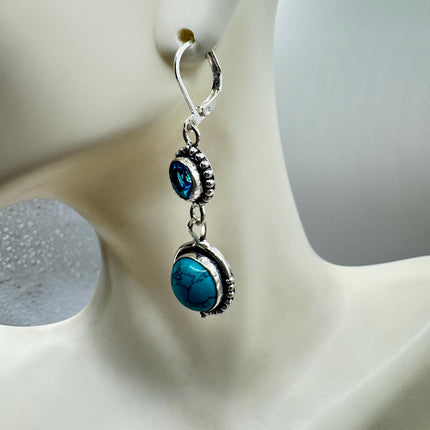 Vintage Aqua Blue Glass Silver Earrings | 925 Sterling Silver Lever Backs