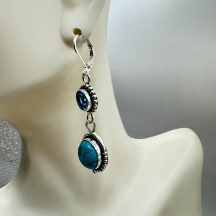 Vintage Aqua Blue Glass Silver Earrings | 925 Sterling Silver Lever Backs