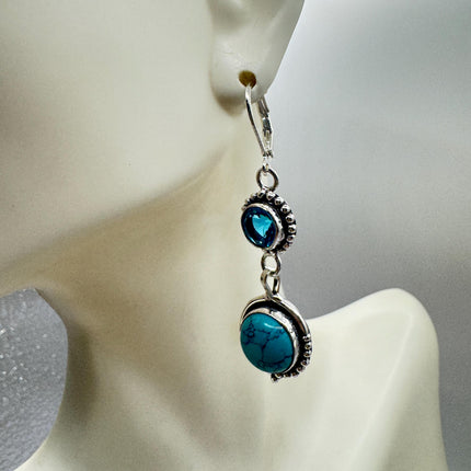 Vintage Aqua Blue Glass Silver Earrings | 925 Sterling Silver Lever Backs
