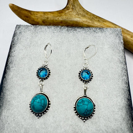 Vintage Aqua Blue Glass Silver Earrings | 925 Sterling Silver Lever Backs
