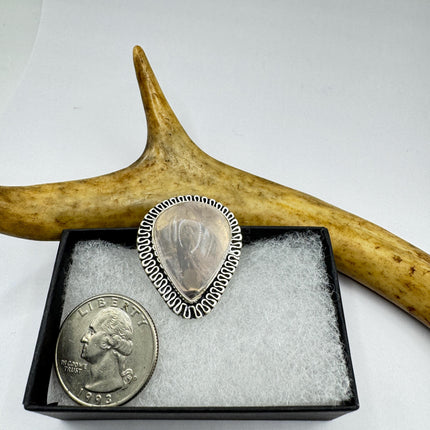 Vintage Rose Quartz Ring: Silver Bronze Boho Statement Ring