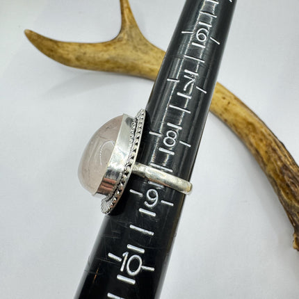 Vintage Rose Quartz Ring: Silver Bronze Boho Statement Ring