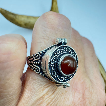Carnelian Ring, Oval Gemstone, Statement, Filigree