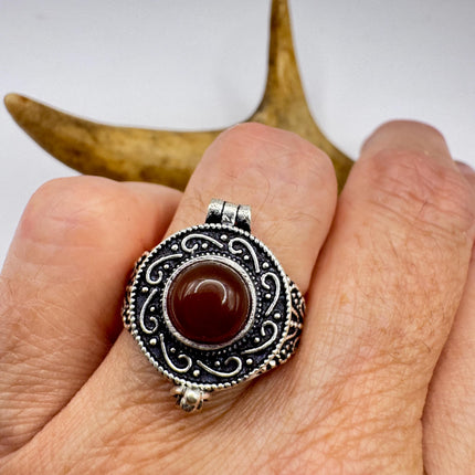 Carnelian Ring, Oval Gemstone, Statement, Filigree